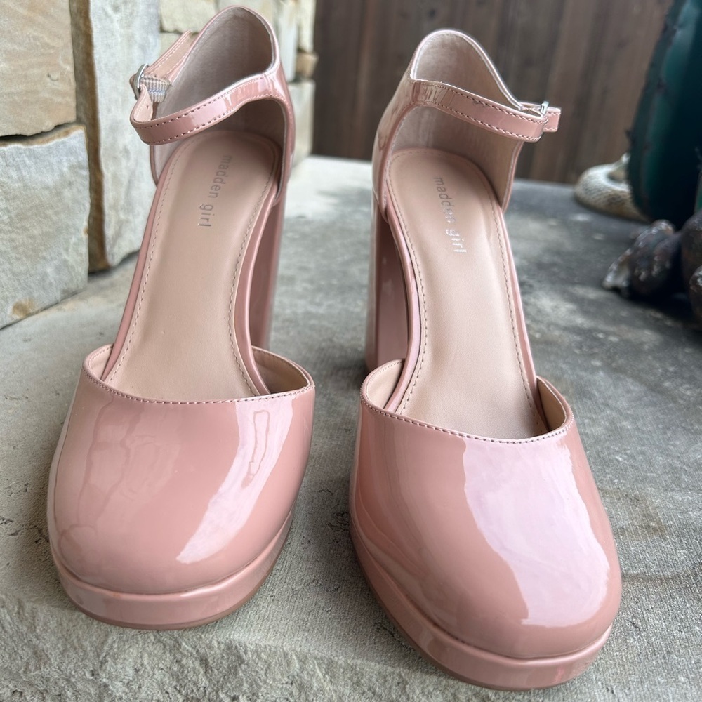 Steve Madden Girl ankle strap block platform natural blush heel Sz-10M.‎  F